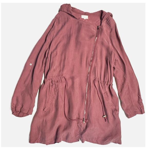 Melloday Asymmetrical Zipper Fall Lightweight Hooded Jacket Women 2X Mauve Pink - Picture 4 of 13